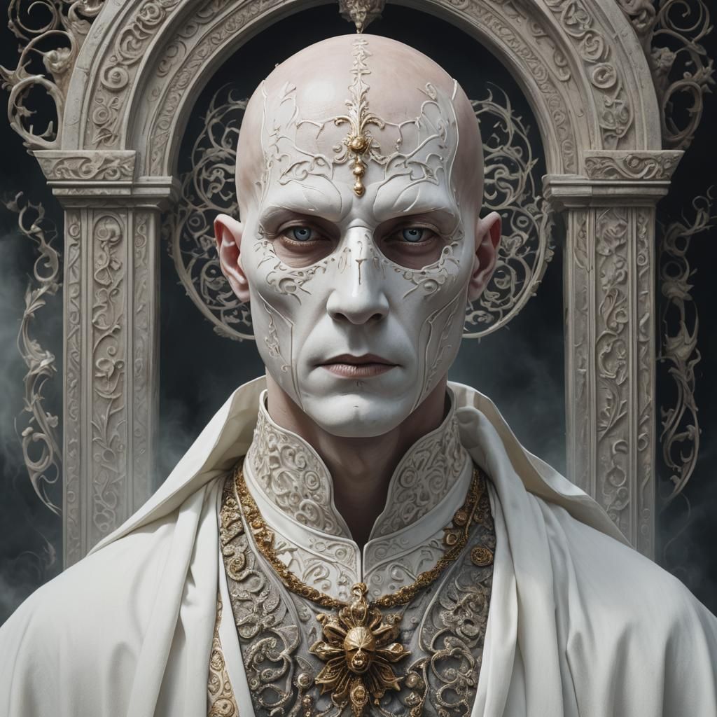 Ornate Masked Man Embodies Famine in Detailed Digital Art