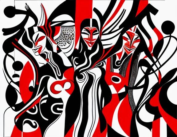 Feminist Tribe Initiation Rite in Bold Line Art