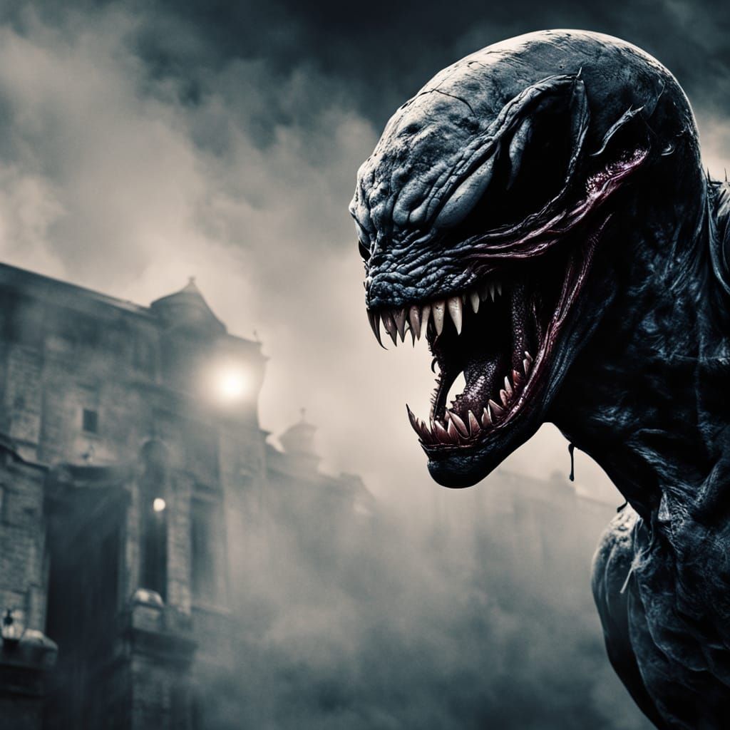 Eerie Venom Emerges from Darkness in Cinematic Horror