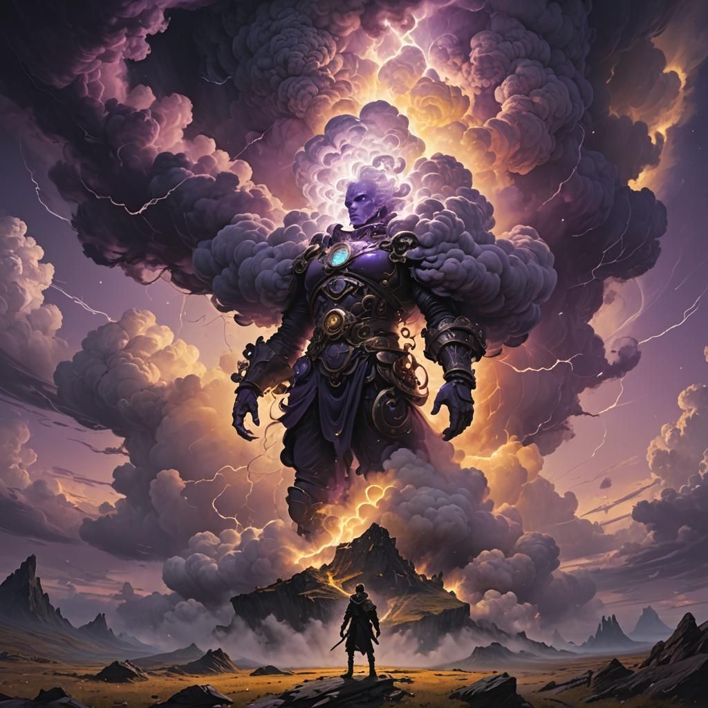 Eerie Humanoid Cloud in Dark Fantasy Landscape