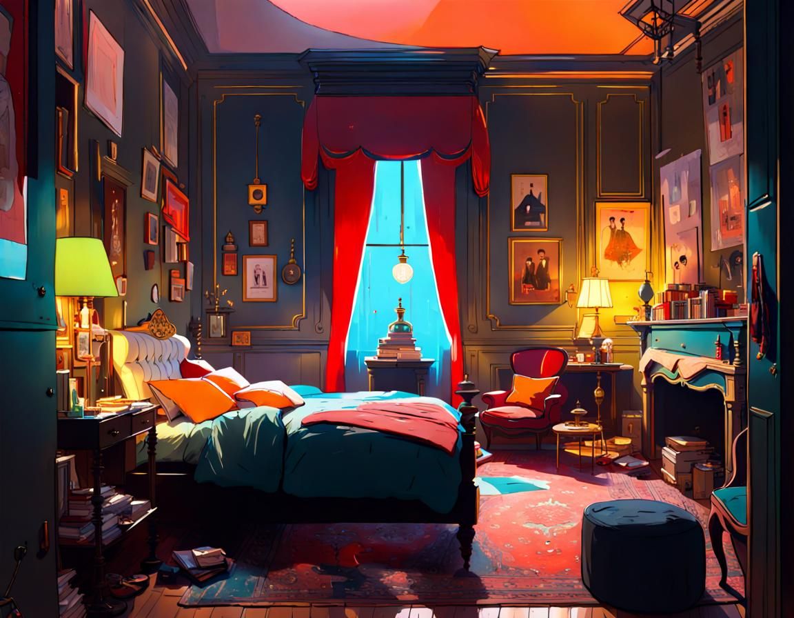 Gaudy Victorian Bedroom in Maximalist Concept Art