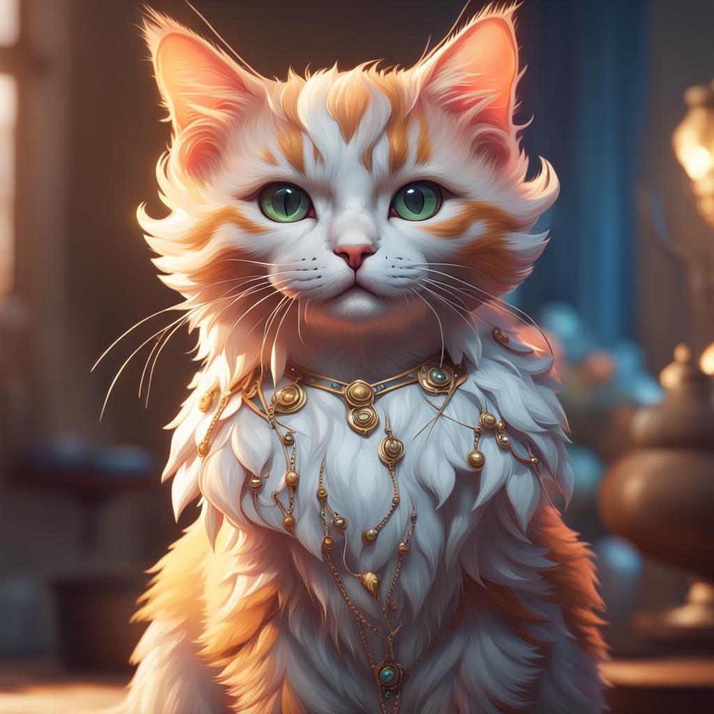 Cute Cat Portrait in Hyperdetailed Art Nouveau Style