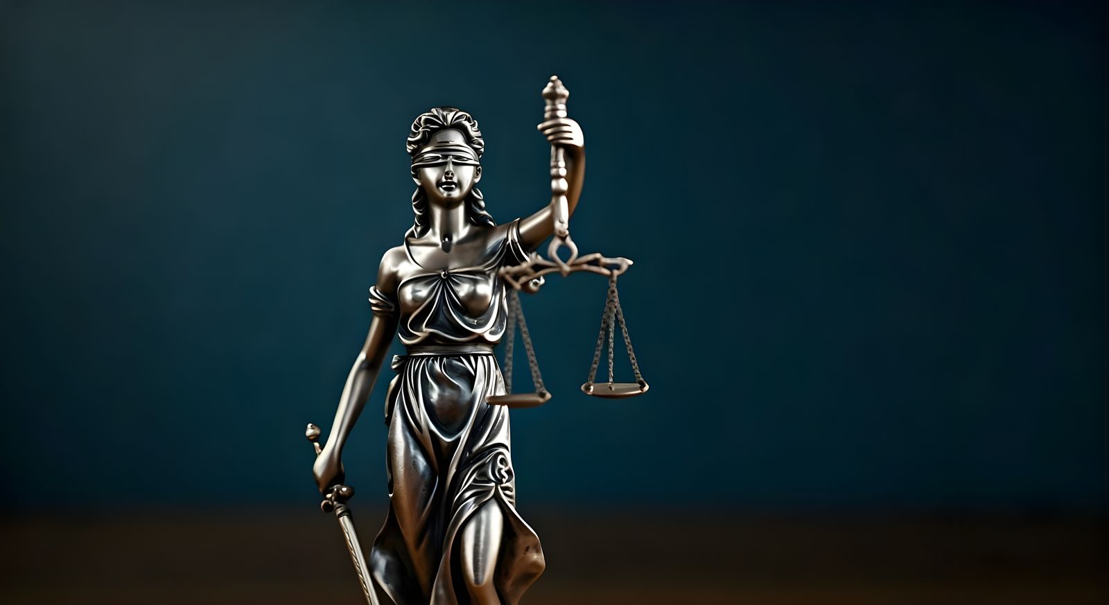Blindfolded Lady Justice in Modern Office Attire