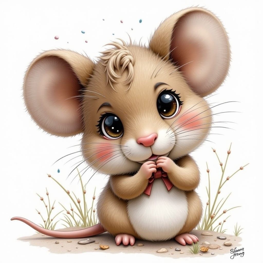 Adorable Mouse with Rosy Cheeks in Forest