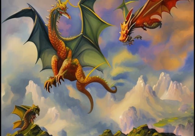 Epic Dragons in Gouache Style Watercolor Painting