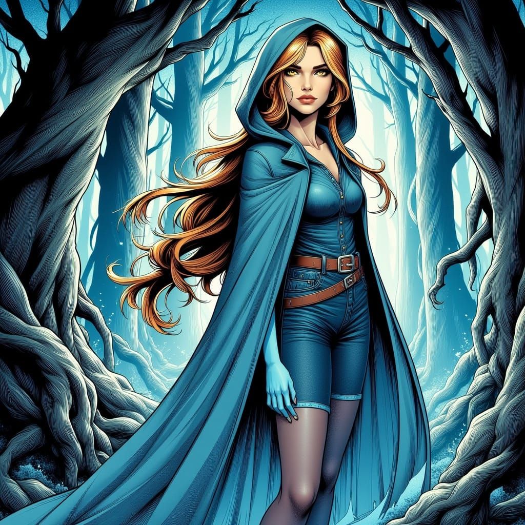 Elven Woman in Mystical Forest: Watercolour Comic Style