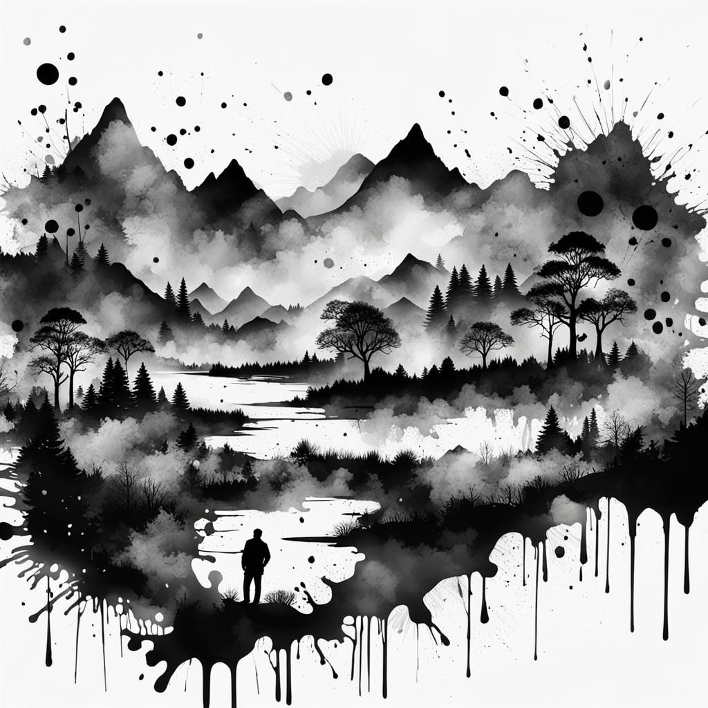 Colorful Ink Splatter Landscape