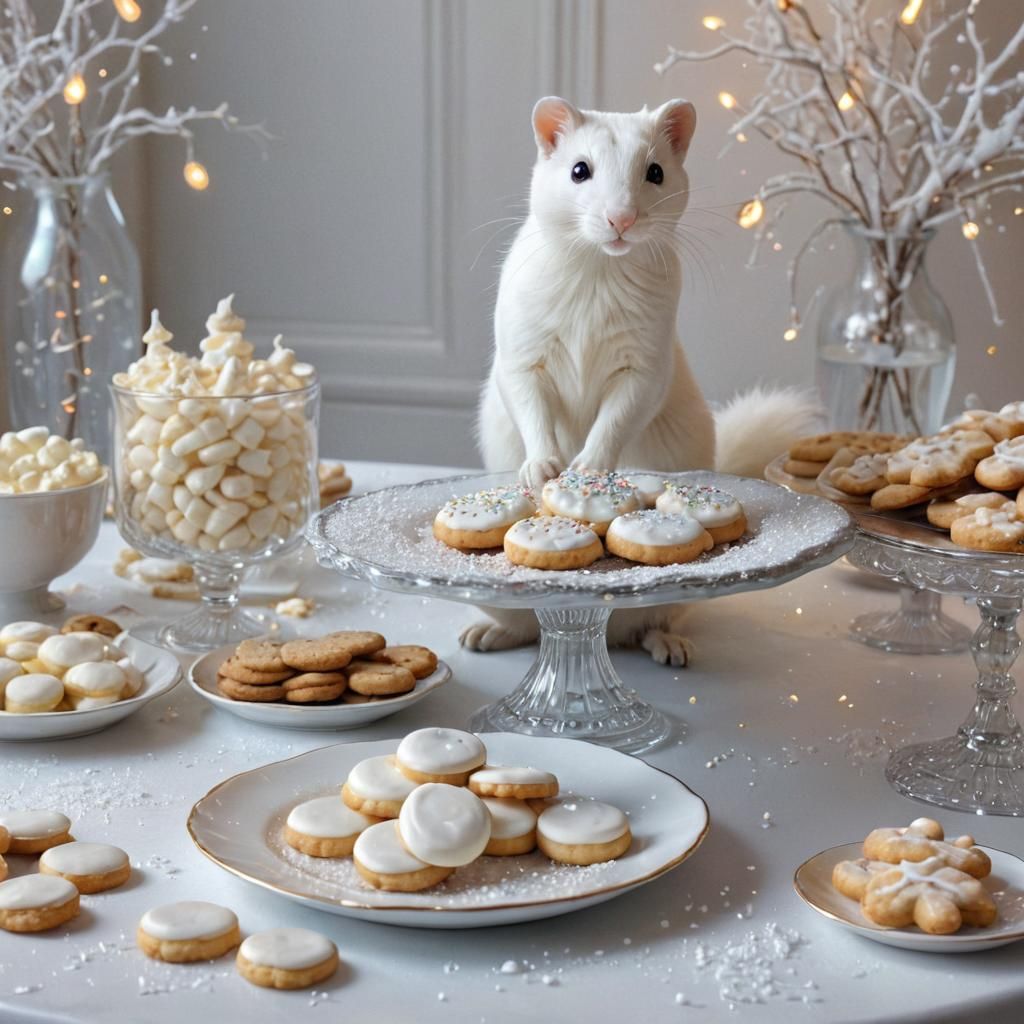 Ermine at Candy Table in Fauvist Oil Painting