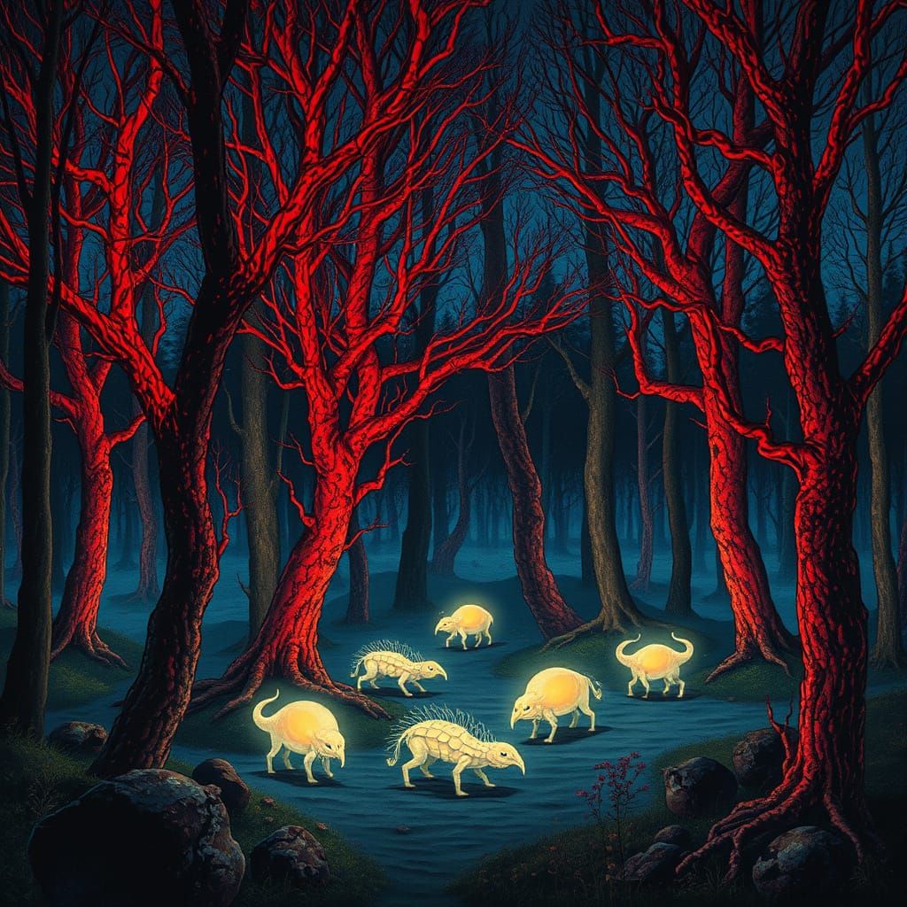 Bioluminescent Forest with Dreamlike Creatures in Surreal St...