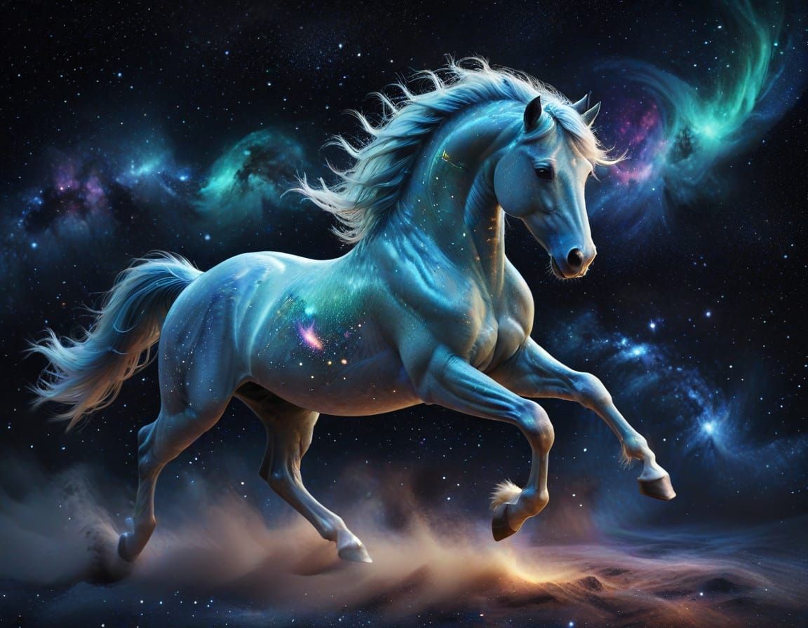 Aurora Horse Galloping Through Starry Cosmos