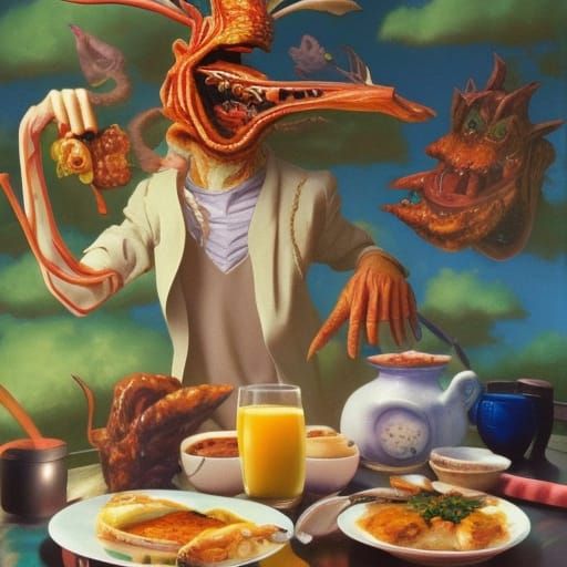Surreal Anime Breakfast in Oil Painting Style