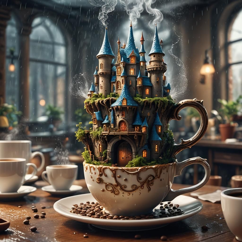 Fairy Castle Coffee Cup: 3D Digital Art