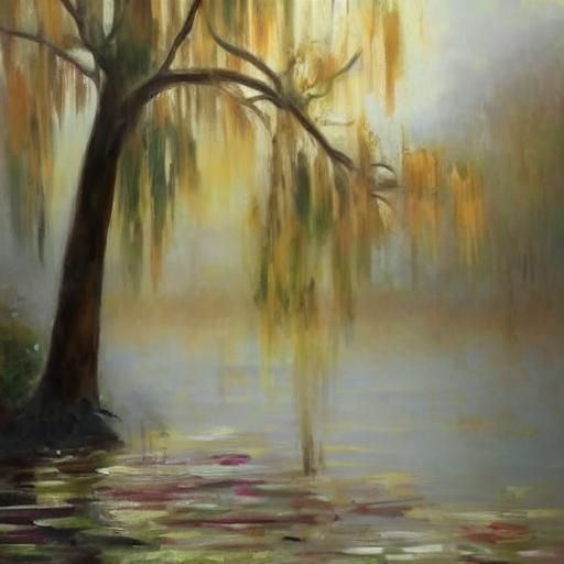 Rainy Impressionist River Scene at Golden Hour