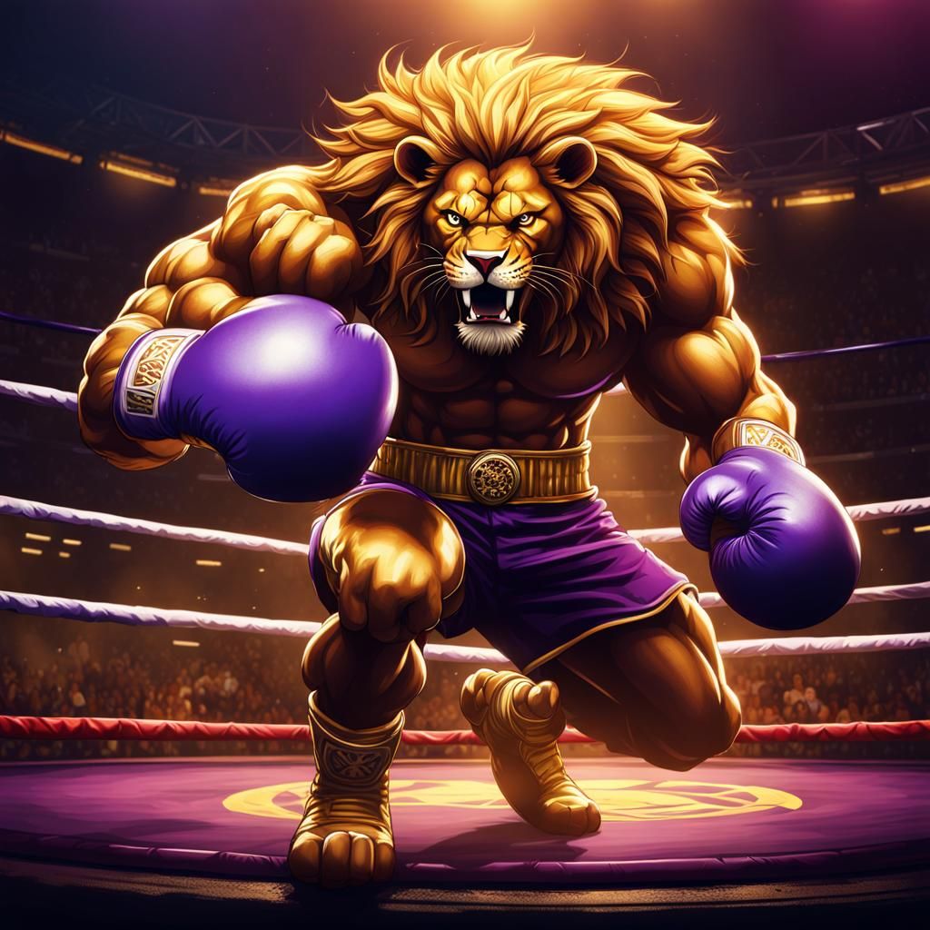 Furious Lion Kickboxer in Boxing Ring Logo