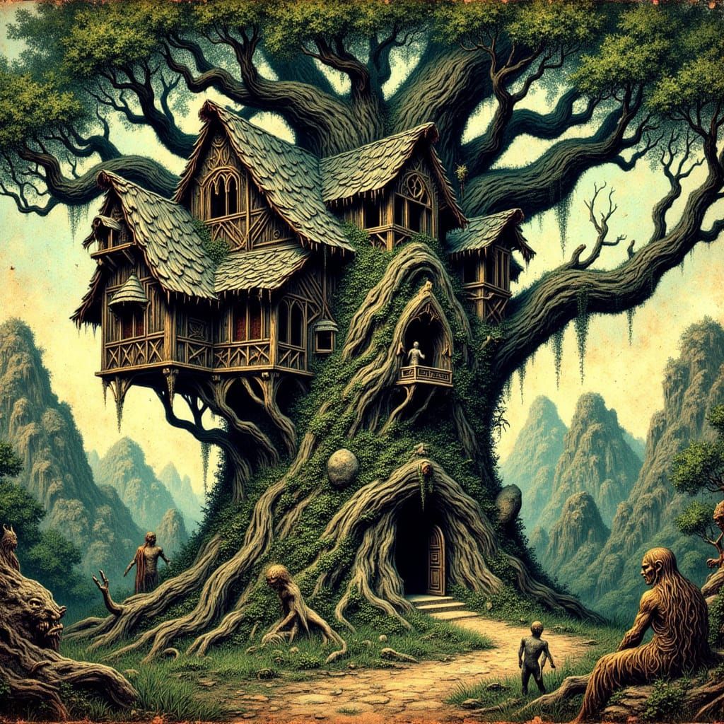 Elaborate Celtic Elven Tree Village in Tolkienesque Style