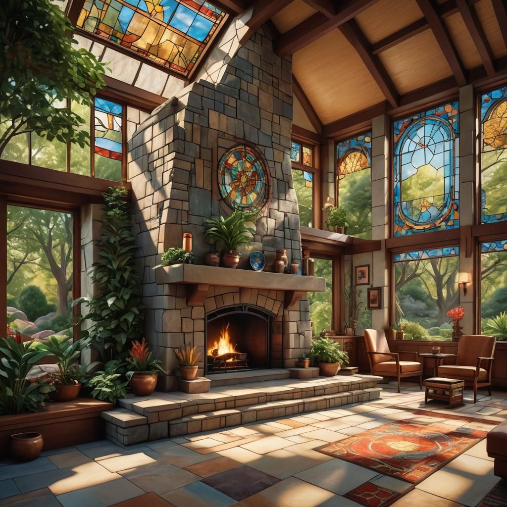 Frank Lloyd Wright Home with Stained Glass