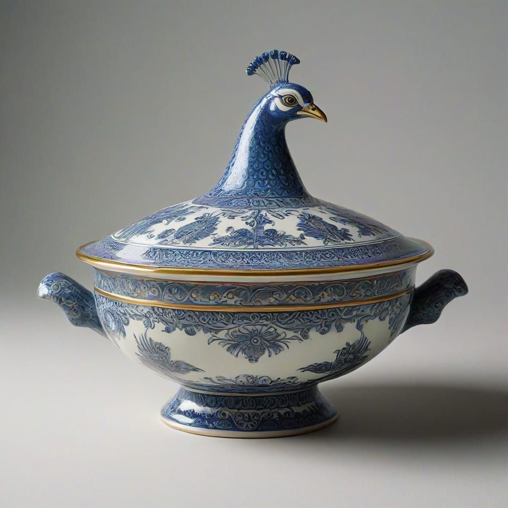 Elegant Porcelain Peacock Tureen in Cinematic Style