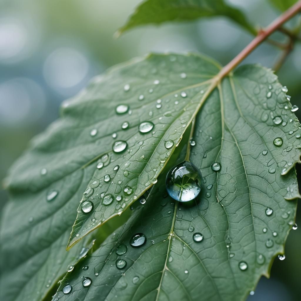 Dreamy Raindrop on Leaf in Soft Focus