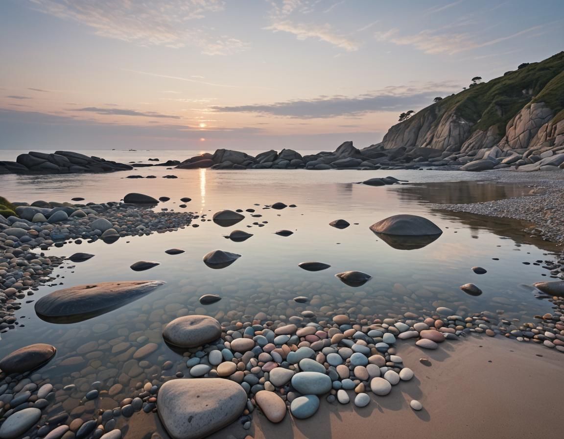 Tranquil Cove at Dawn in Pastel Colors