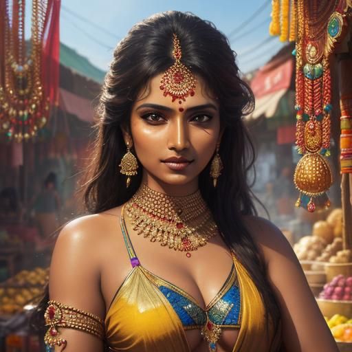 Indian Girl Selling Jewelry in a Market