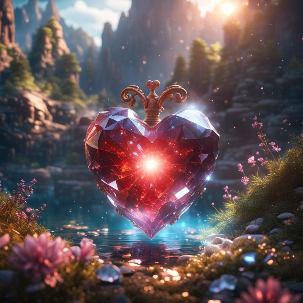 Sparkling Crystal Heart: Fantastical Digital Art