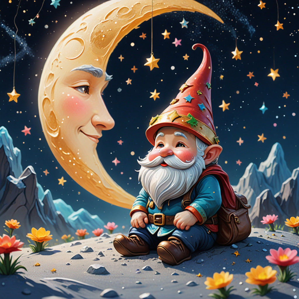 Chibi Christmas Gnome Dreams of Moonlit Whimsy