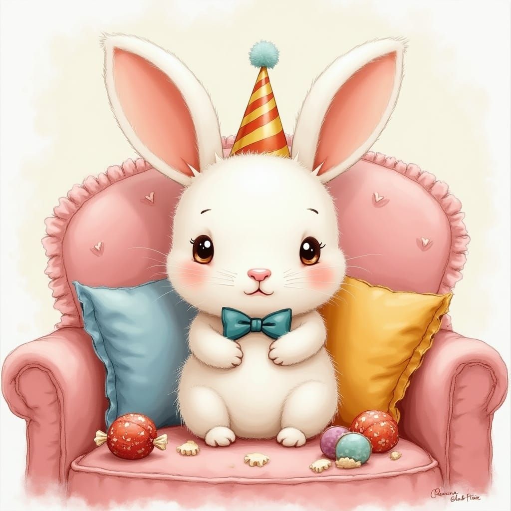 Adorable White Bunny in Whimsical Candy Paradise