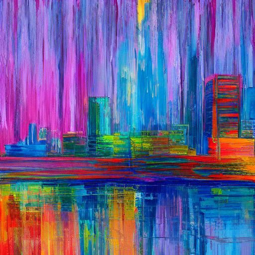 Cityscape Lightning Storm in Neo-Impressionist Style