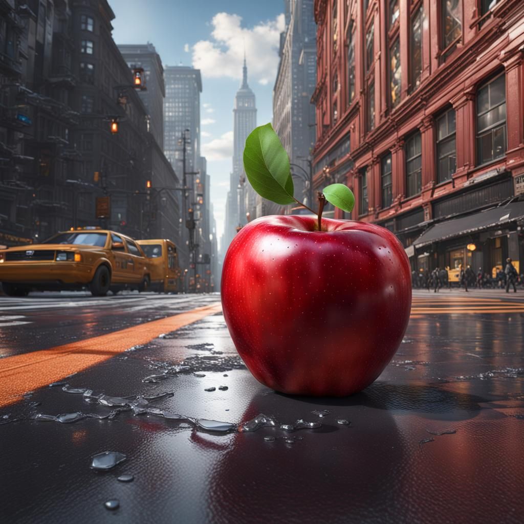 Red Apple Reflecting New York City in Fantasy Art