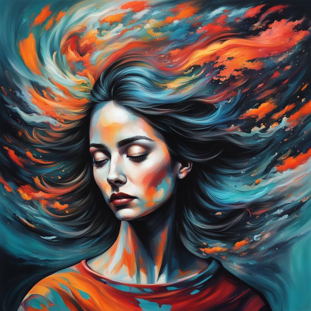 Hyperrealistic Portrait of Girl with Dreamlike Visions