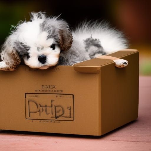 Hyperrealistic Puppy in a Box, Sharp Focus