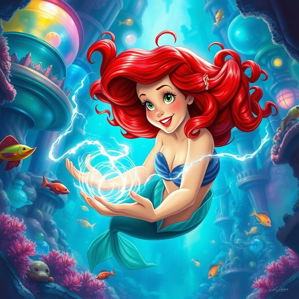 Surreal Underwater Cityscape with Mermaid and Vibrant Marine...