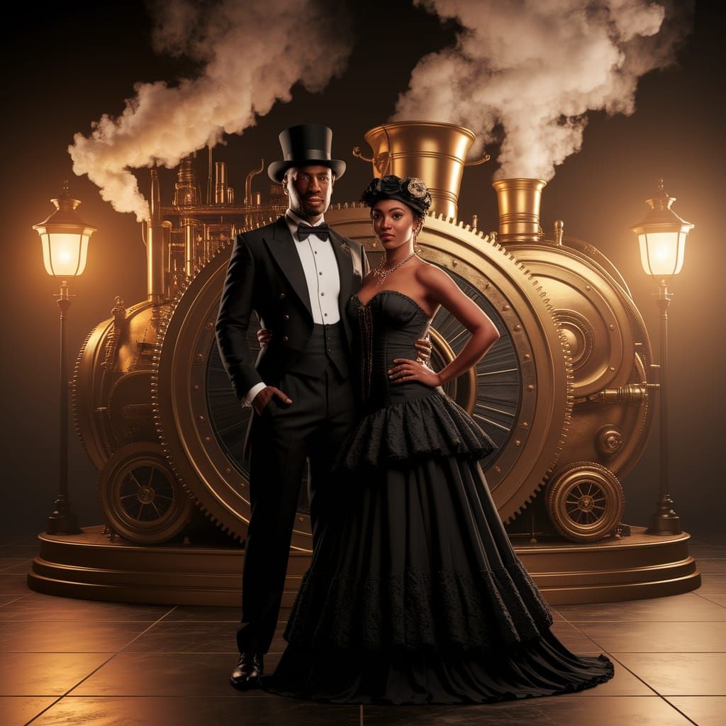 Elegant Steampunk Couple at Grand Ball
