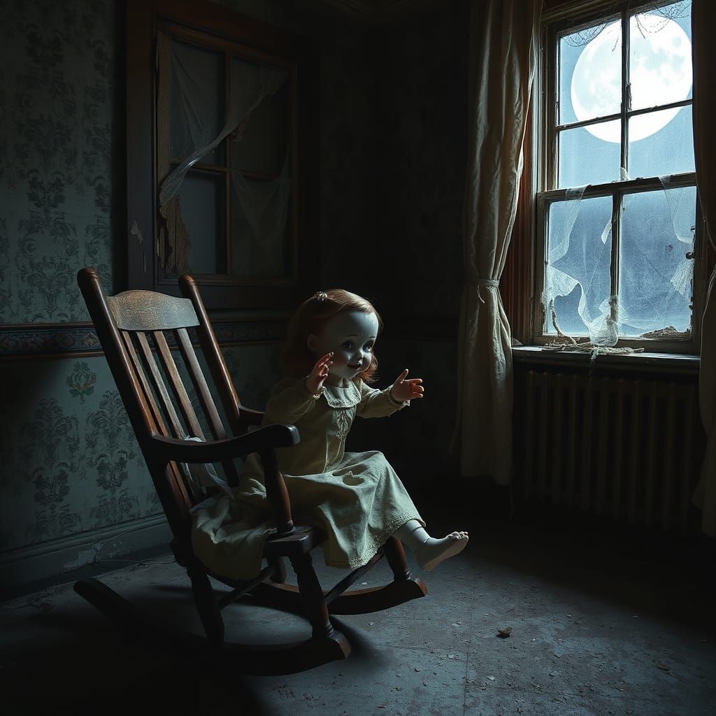Abandoned Room in Lunar Glow with Vintage Rocking Chair and ...