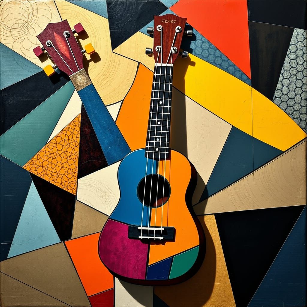 Vibrant Cubist Ukulele Fragmentation