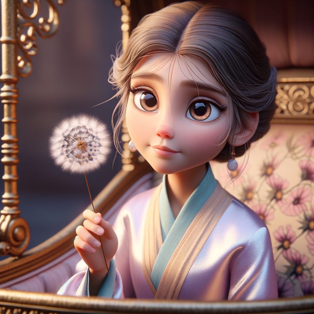 Captive Girl with Dandelion in Animation Style