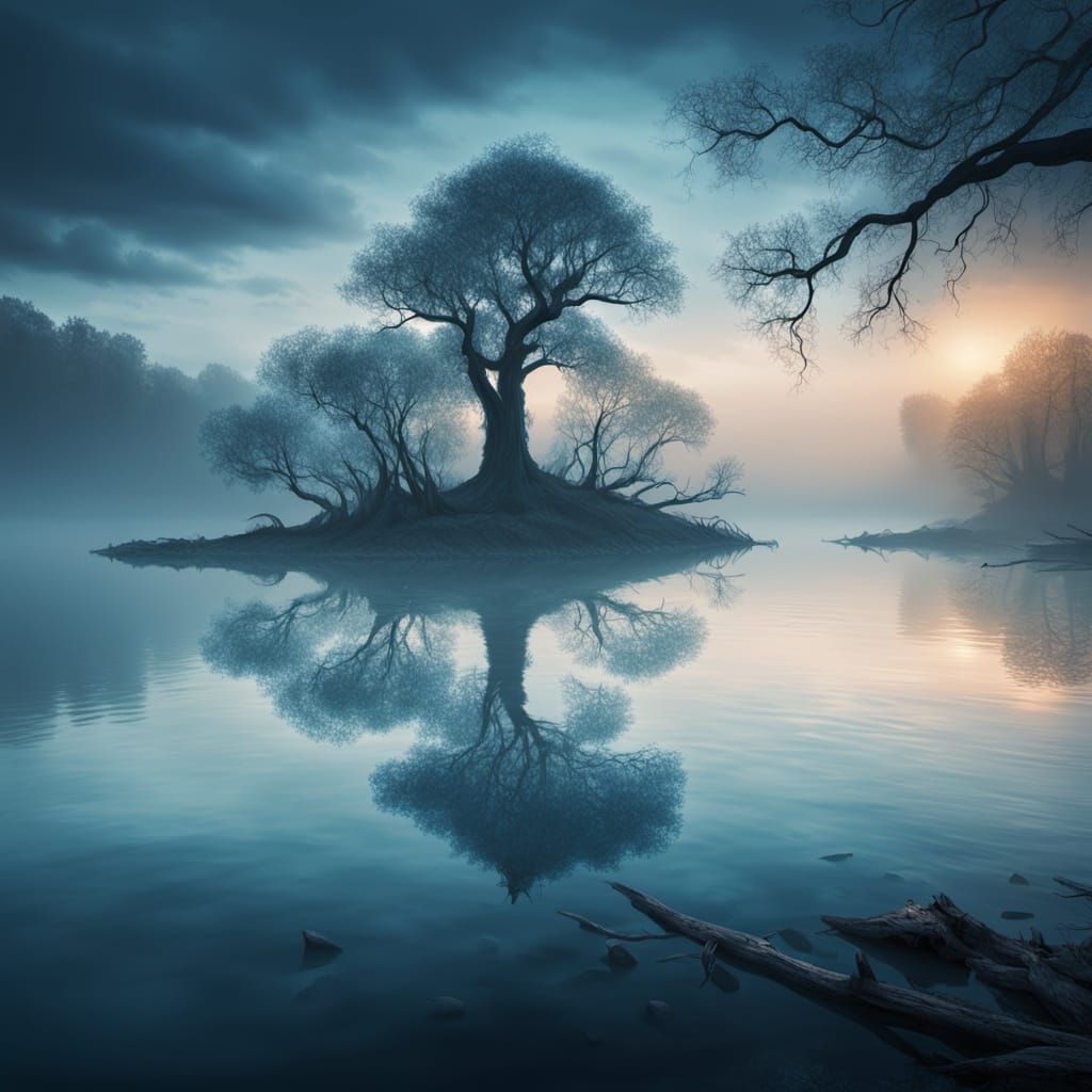 Surreal Lake Scene with Hidden Tension