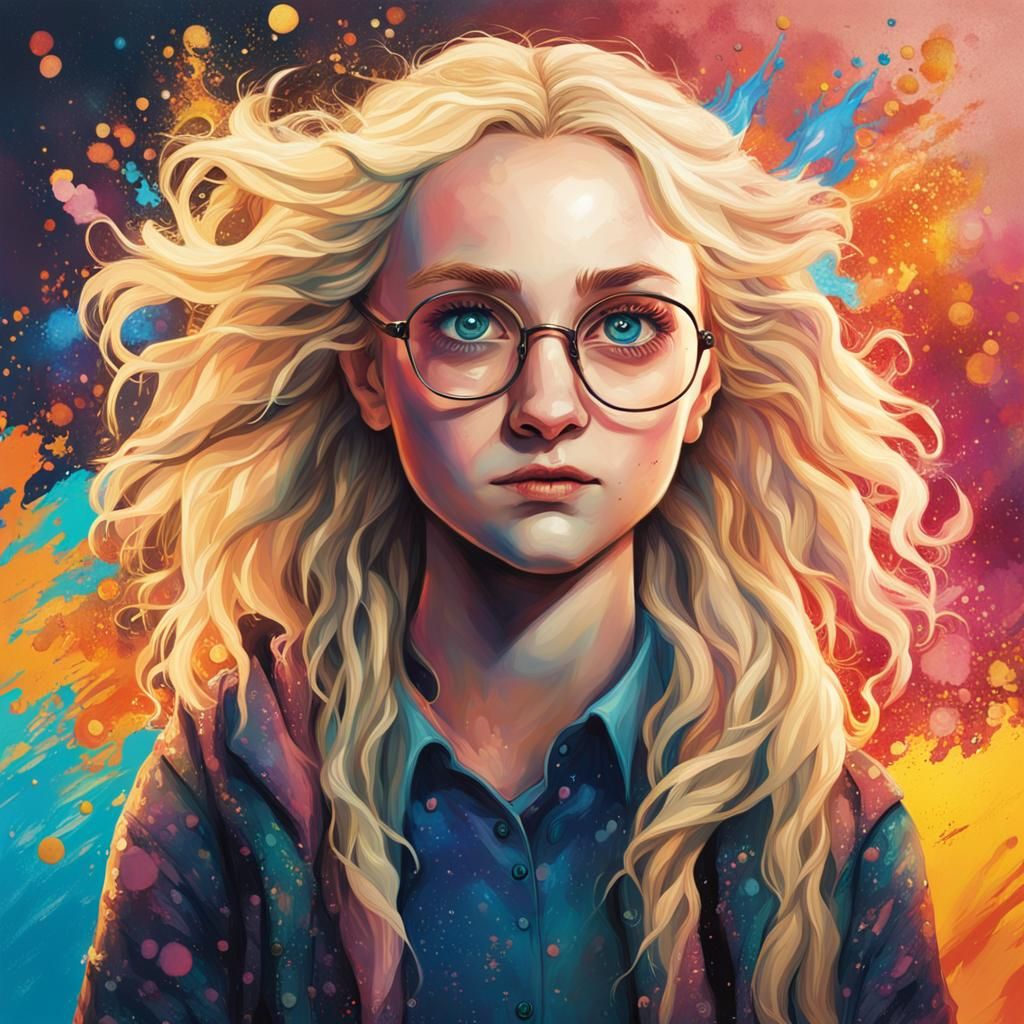 Hyperrealistic Portrait of Luna Lovegood in Splash Art Style