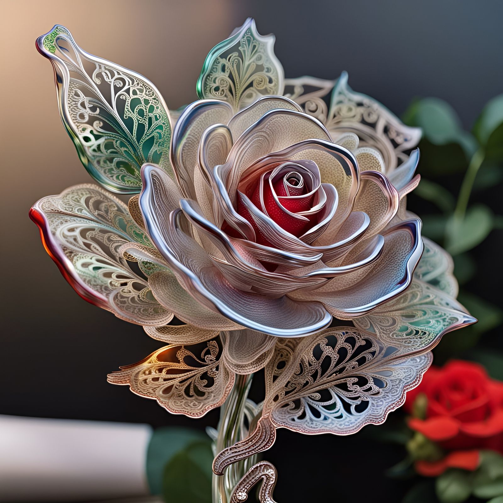 "Shiny glass Filigree Rose!!!”