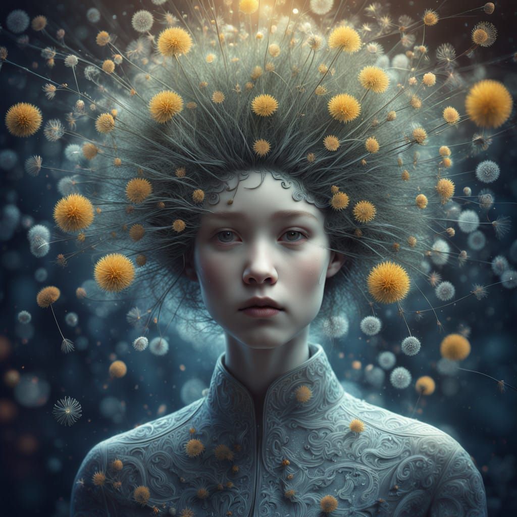 Whimsical Dandelion Goddess in a Cosmic Dance