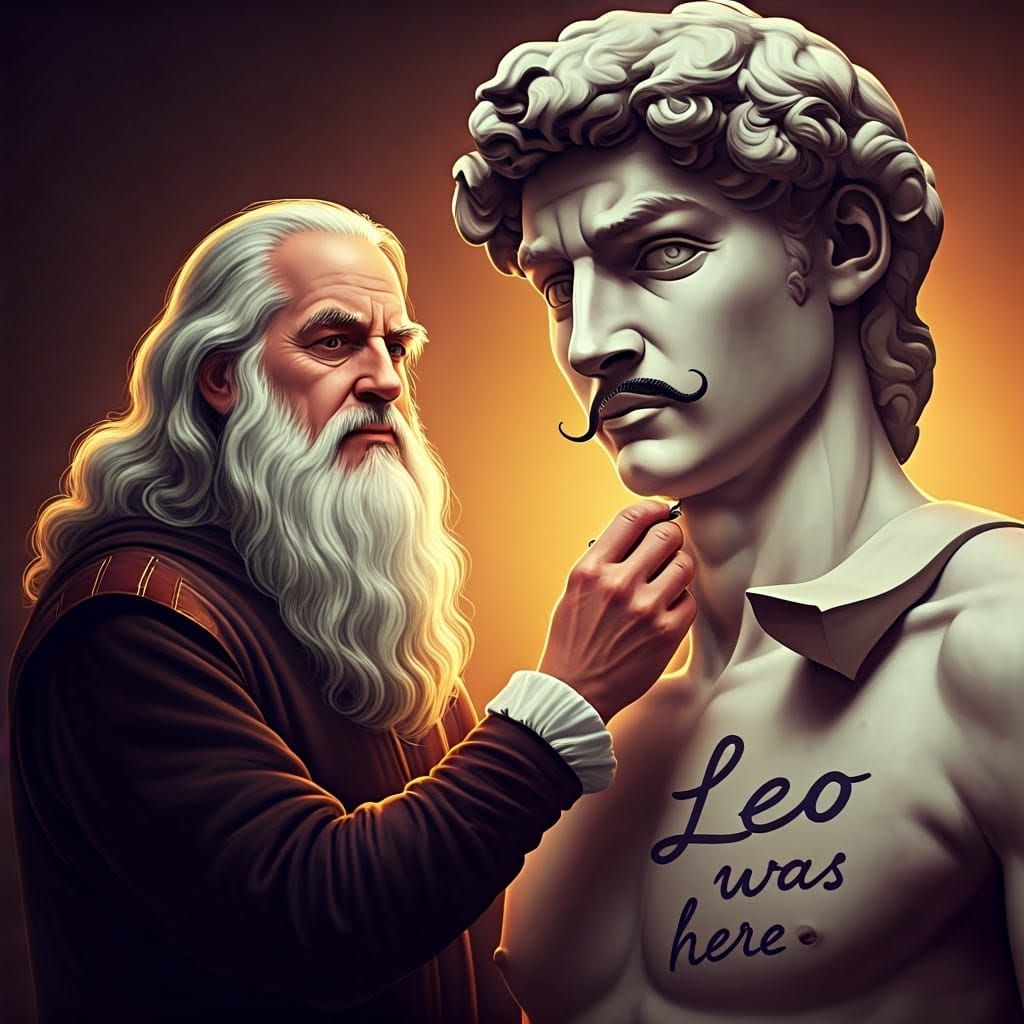 Da Vinci's Prank: David Gets a Mustache