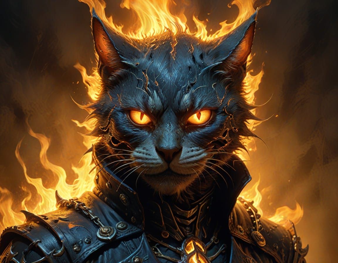 Cat Ghost Rider in Dark Fantasy Art Style