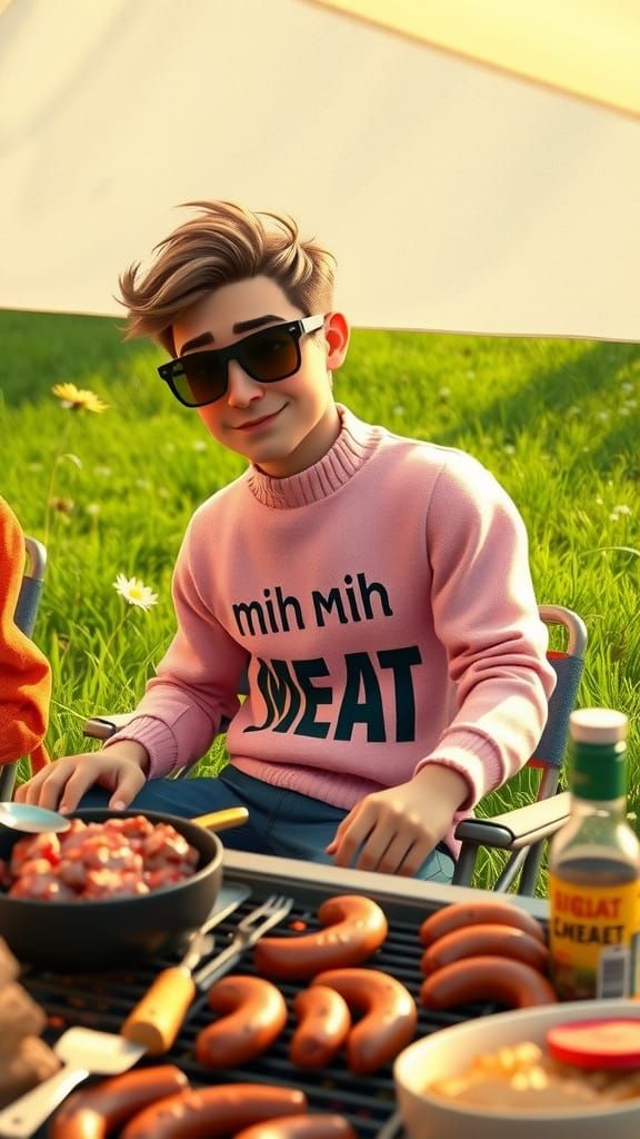 Charming Ukrainian Gentleman in a Whimsical BBQ Scene