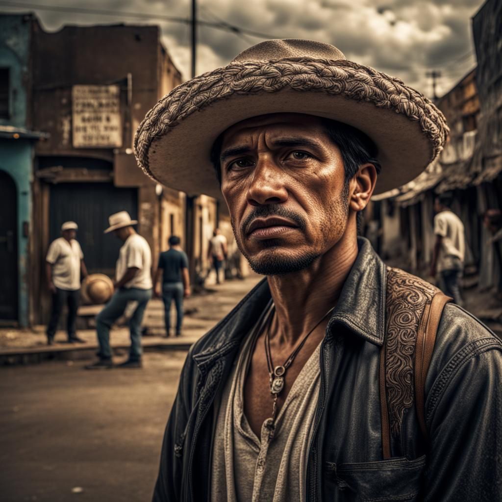 Melancholic Latino American Scene in Hyperrealistic Detail