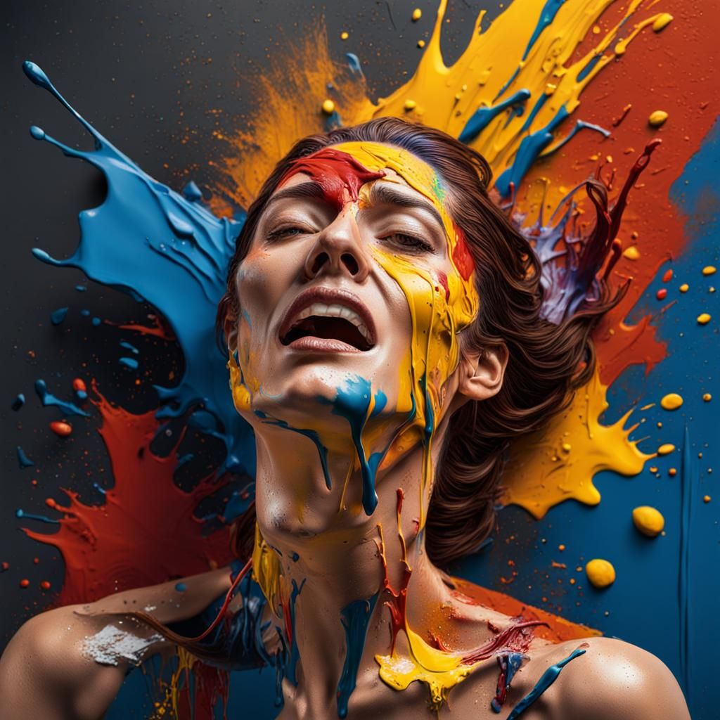 Hyperrealistic Woman Falling from Paint Palette