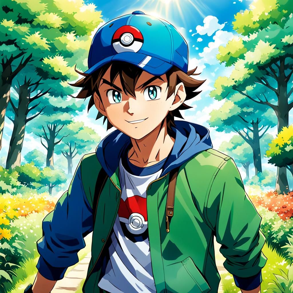 Happy Pokémon Trainer in Anime Style