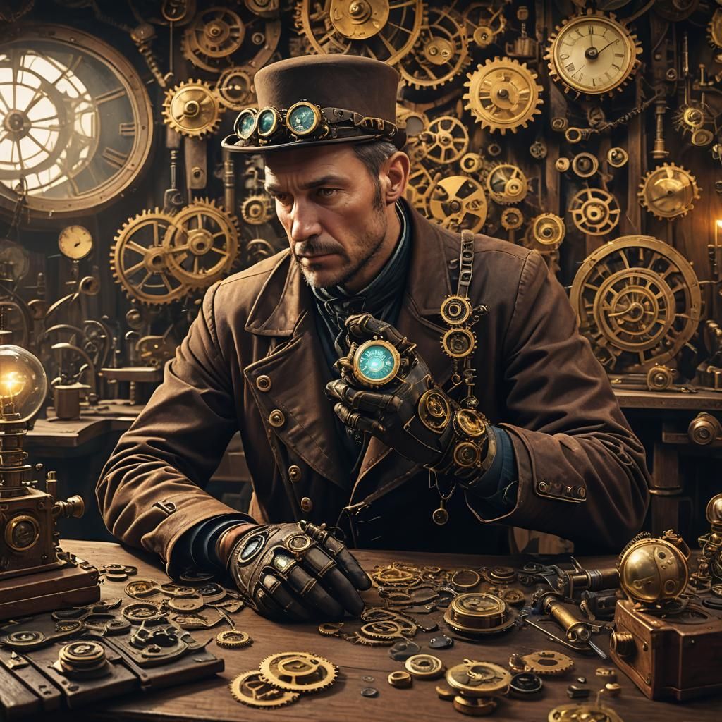 Steampunk Inventor in a Dark Surrealist Fantasy