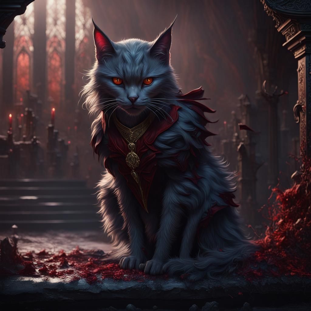 Fantastical Vampire Cat in Detailed Matte Painting