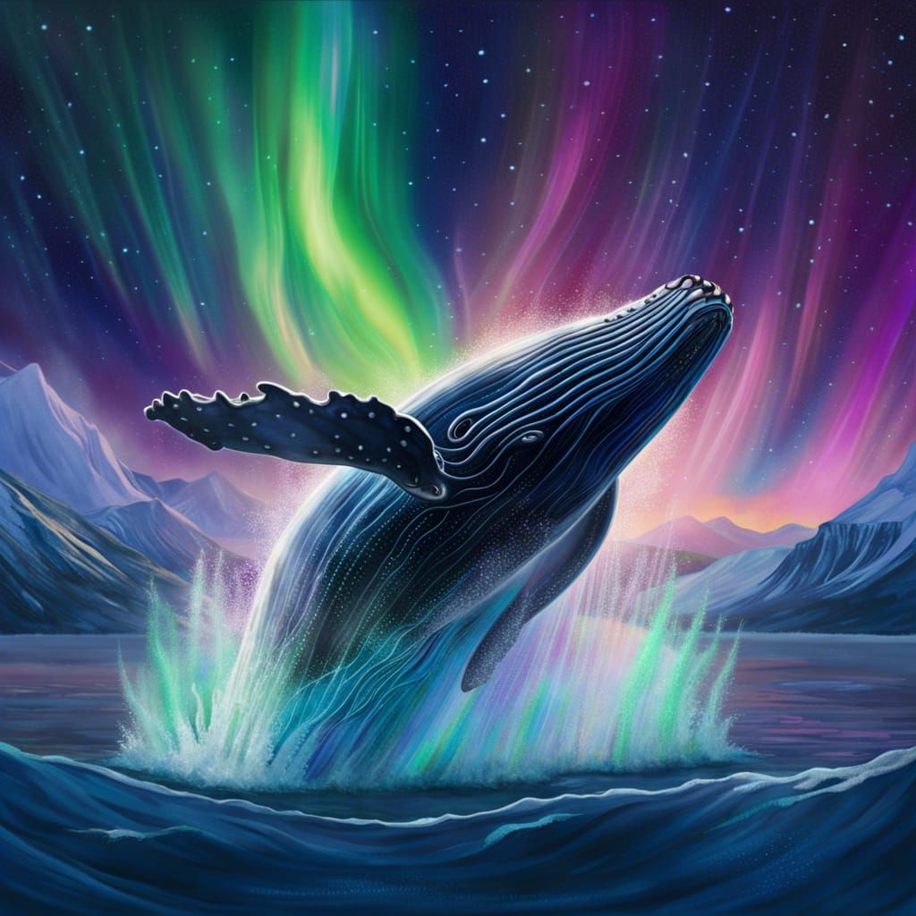 Humpback Leaping under the Aurora