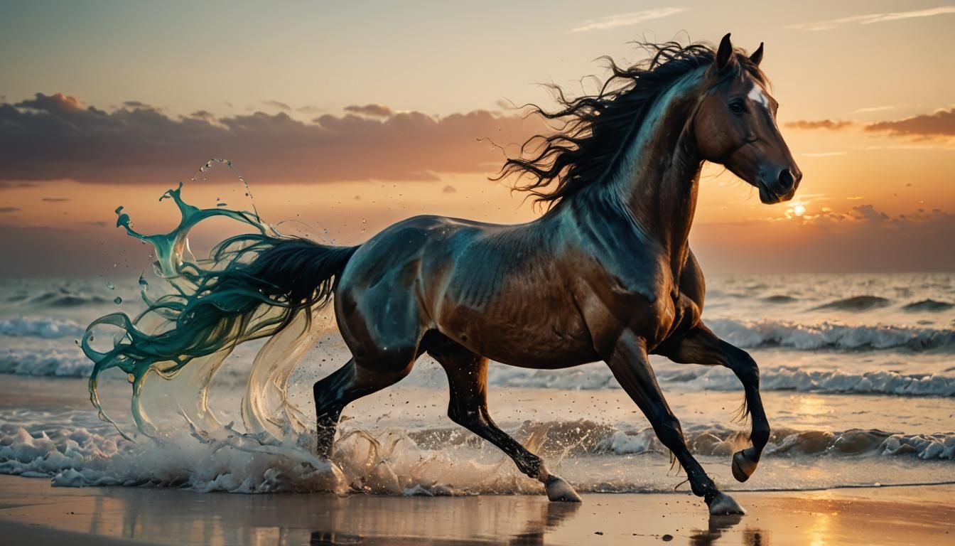 Horse Galloping at Sunset in Tonalism Photograph